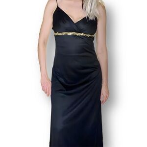 🐅Vintage 90’s Fredricks of Hollywood Mesh Black Diamond & Gold Rhinestones Gown